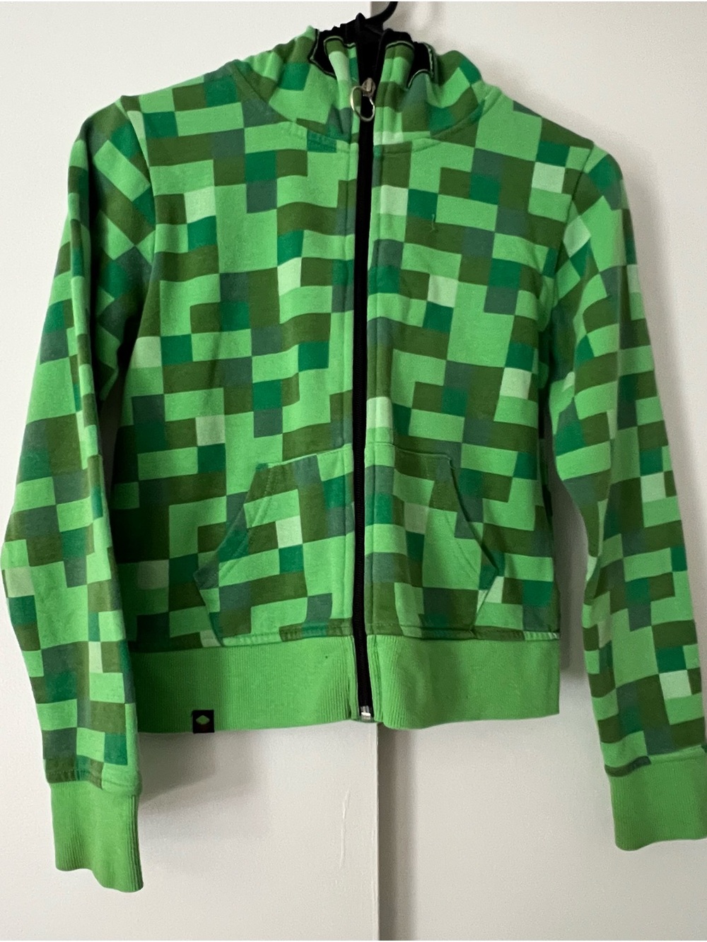 Kids' Green Pixel-Pattern Zip Hoodie